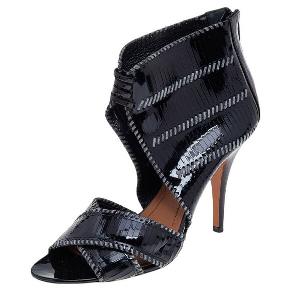 Givenchy Black Stripe Cut Patent Leather Ankle Booties Size 39.5 - Picture 1 of 4